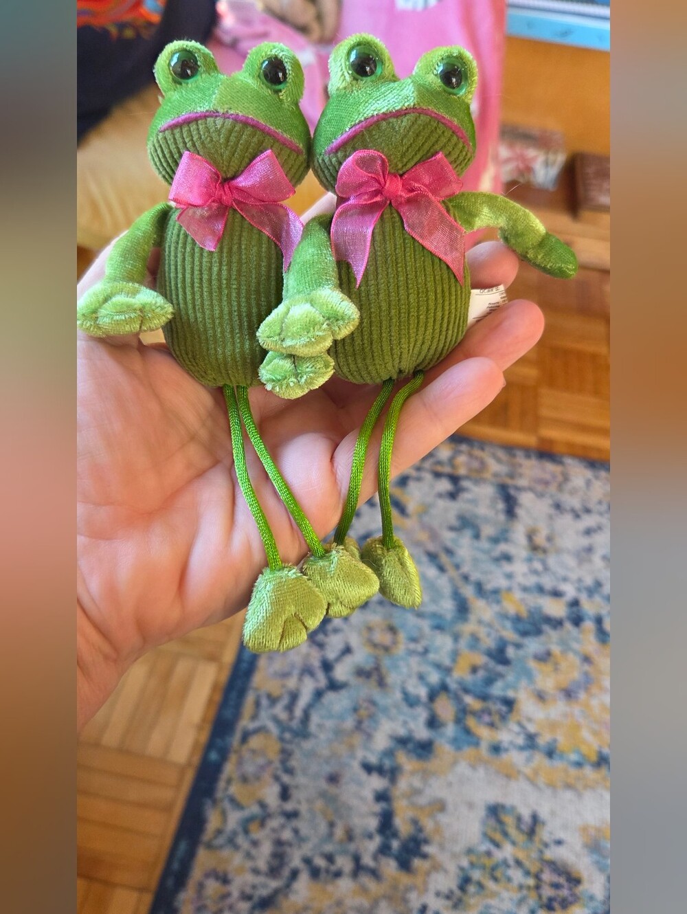 Vintage Avon Canada Green Corduroy Frog Plush Shelf Sitters - Pair of 2